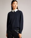 Women's Penniii-Mockable Sweater With Shirt Collar Navy