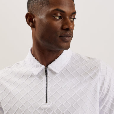Men's Ansom-Ss Textured Towelling Zip Polo White