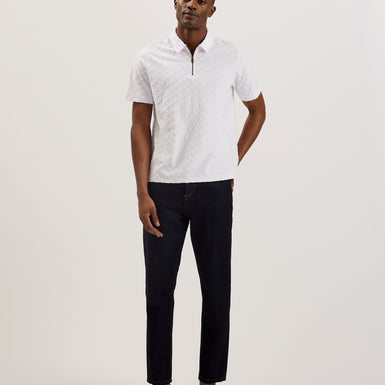 Men's Ansom-Ss Textured Towelling Zip Polo White