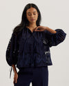 BACINA: Lace Puff Sleeve Blouse Dk-Blue