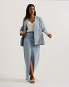 Women's Dorlat-Maxi Denim Skirt Centre Front Slit Lt-Wash