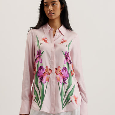 Women's Danube-Printed Longline Shirt With Pocket Lt-Pink