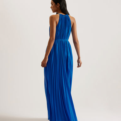 Women's Helyos-Pleated Halter Neck Midi Dress Blue