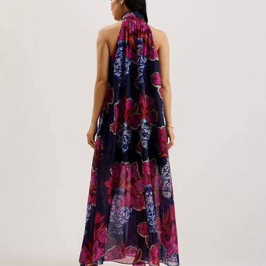 Women's Kinosei-Printed Organza Maxi Dress & Tie Dk-Blue