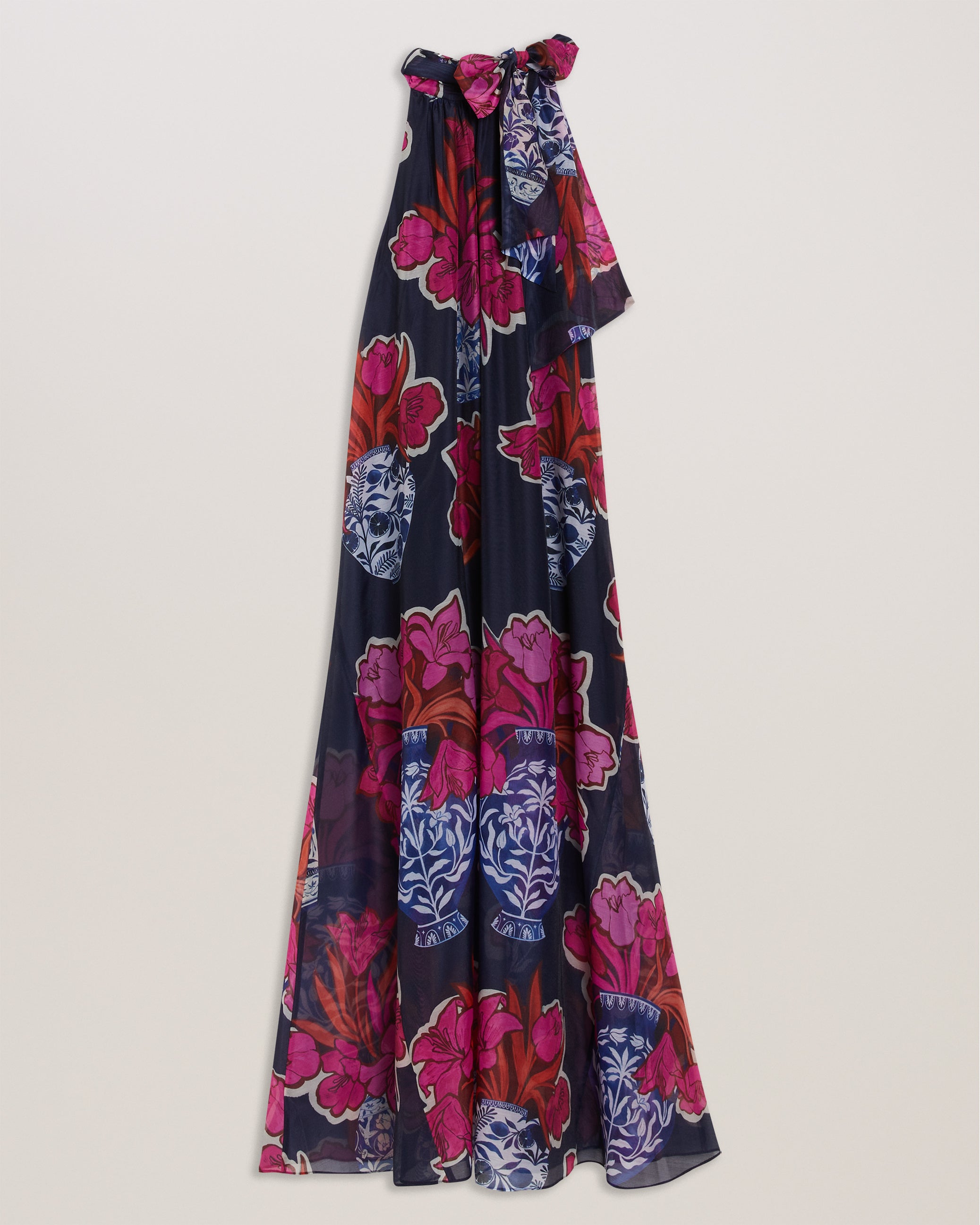 Women's Kinosei-Printed Organza Maxi Dress & Tie Dk-Blue