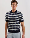 Men's Airon-Ss Regular Zip Neck Jacquard Polo Navy