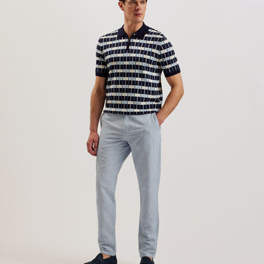 Men's Airon-Ss Regular Zip Neck Jacquard Polo Navy