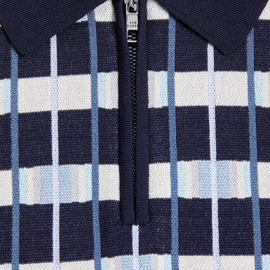 Men's Airon-Ss Regular Zip Neck Jacquard Polo Navy