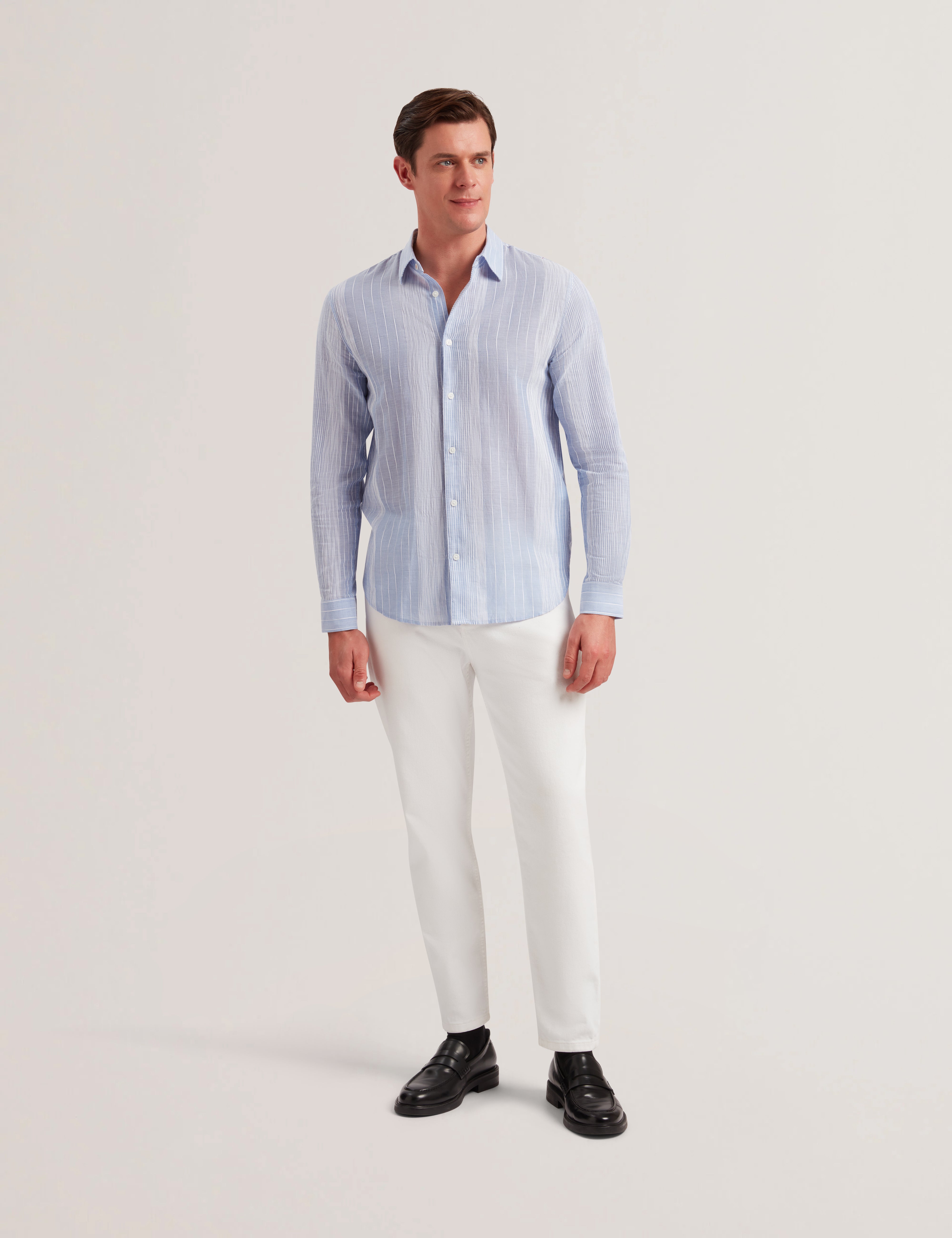 Men's Evandes-Ls Regular Textured Stripe Shirt Lt-Blue