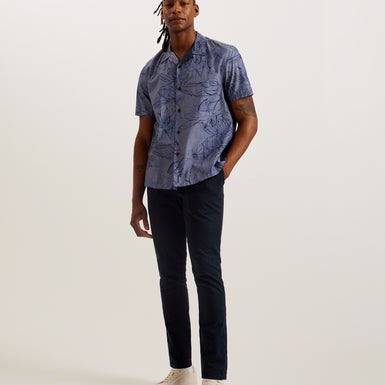 Men's Terroni-Ss Regular Chambray Floral Shirt Dk-Blue