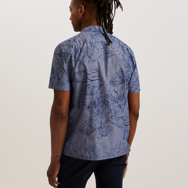 Men's Terroni-Ss Regular Chambray Floral Shirt Dk-Blue