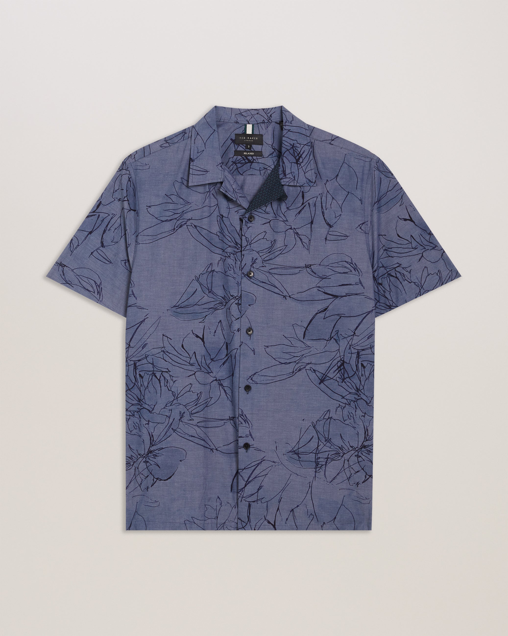 Men's Terroni-Ss Regular Chambray Floral Shirt Dk-Blue