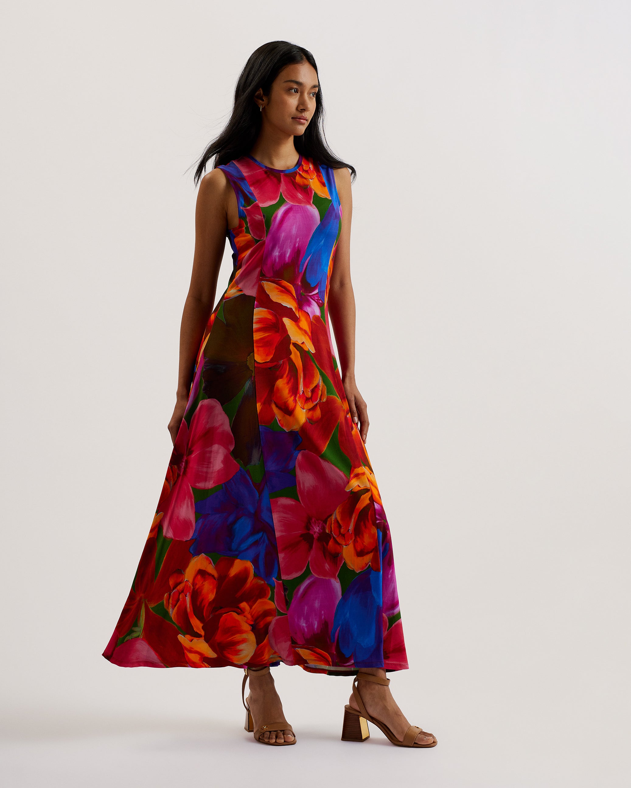 Women's Bryneyy-Slinky Jersey Printed Racer Midi Multicol