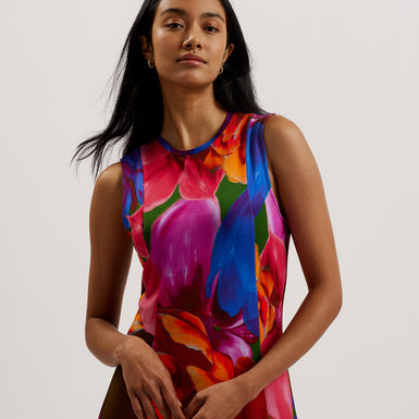 Women's Bryneyy-Slinky Jersey Printed Racer Midi Multicol