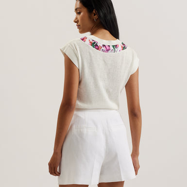 Women's Phyllis-Short Sleeve Woven Trim Knit Top Ivory