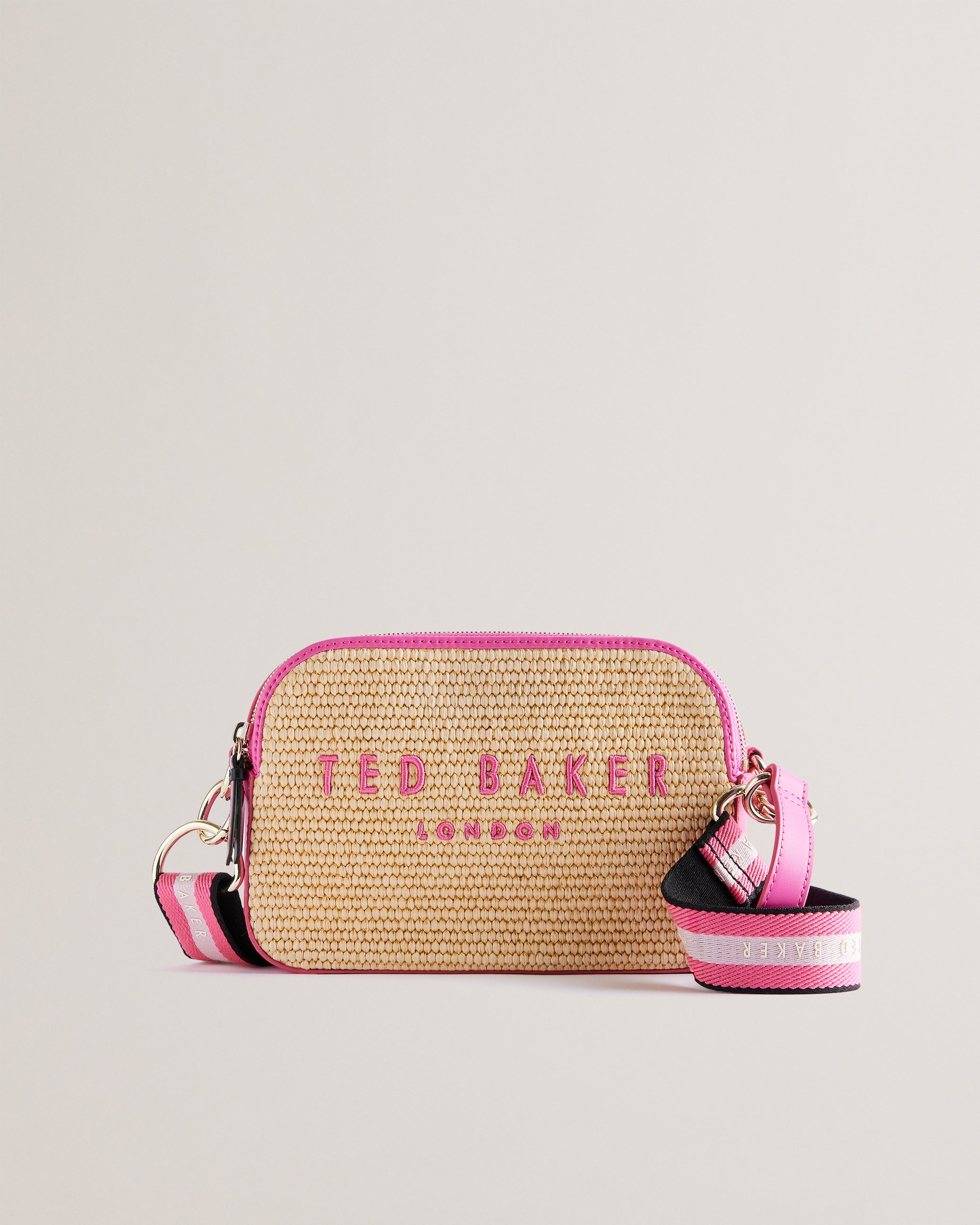 Women's Stelio-Branded Webbing Faux Raffia Camera Brt-Pink