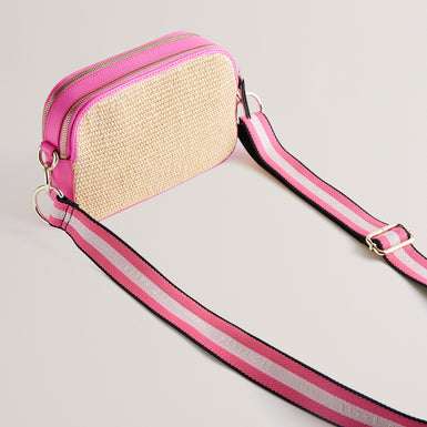 Women's Stelio-Branded Webbing Faux Raffia Camera Brt-Pink