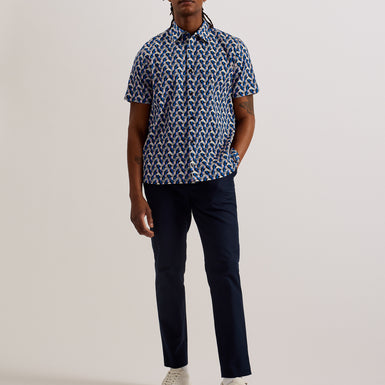 Men's Gastons-Relaxed Seersucker Geo Print Shirt Blue