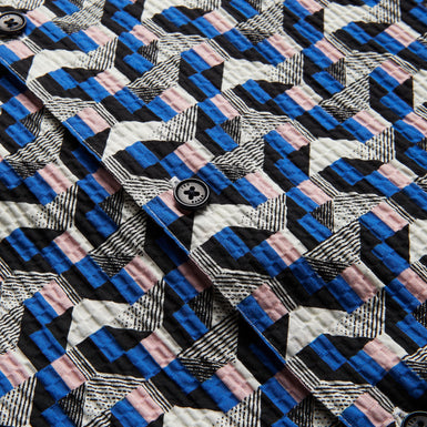 Men's Gastons-Relaxed Seersucker Geo Print Shirt Blue