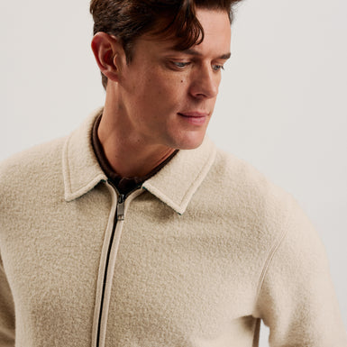 Men's Herling-Ls Boucle Wool Zip Through Taupe