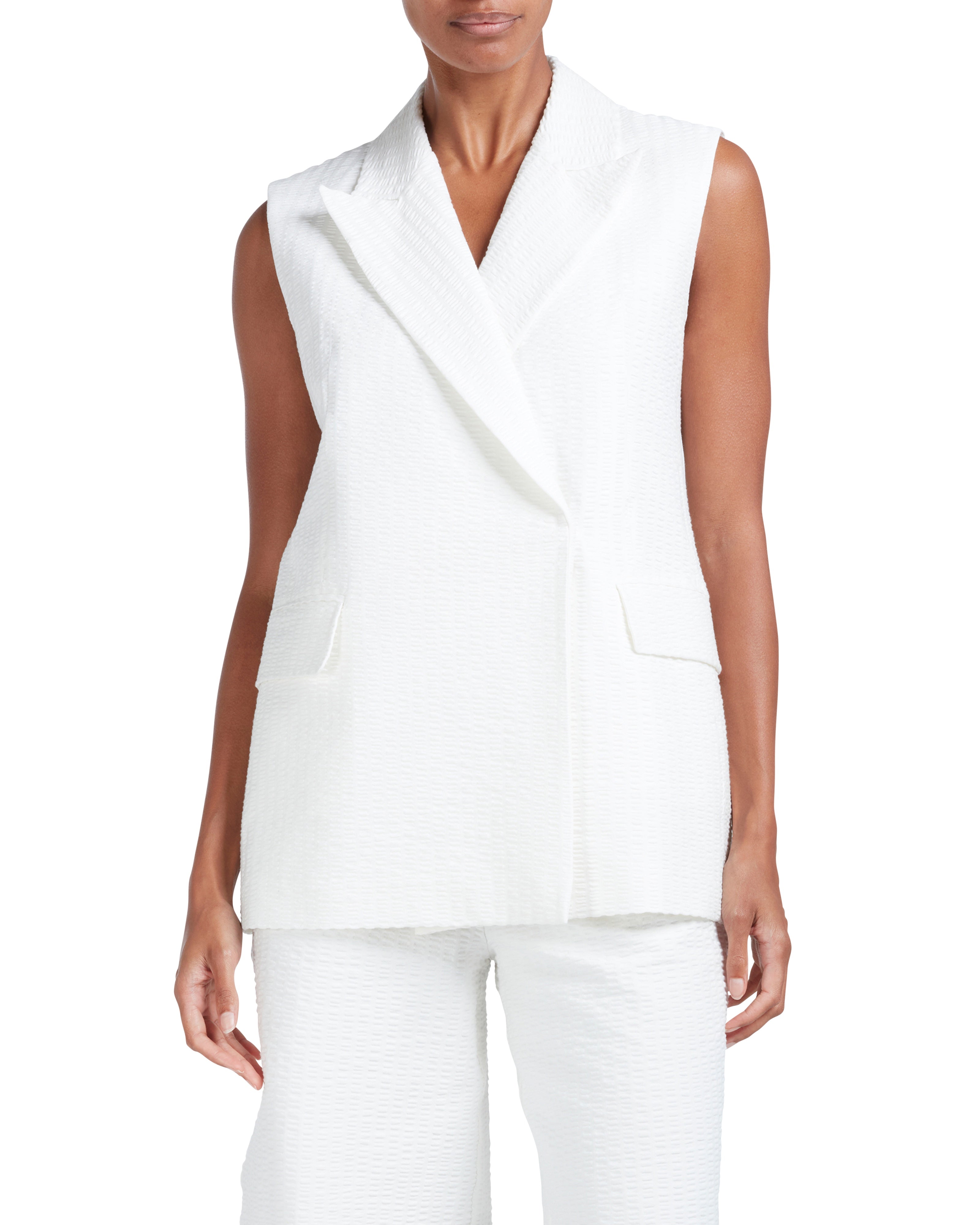 Women's CHARU-Seersucker Sleeveless Blazer White