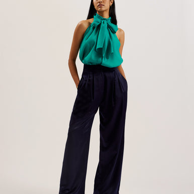 Women's Tejeda-Sheer Draped Top With Neck Tie Detail Brt-Green