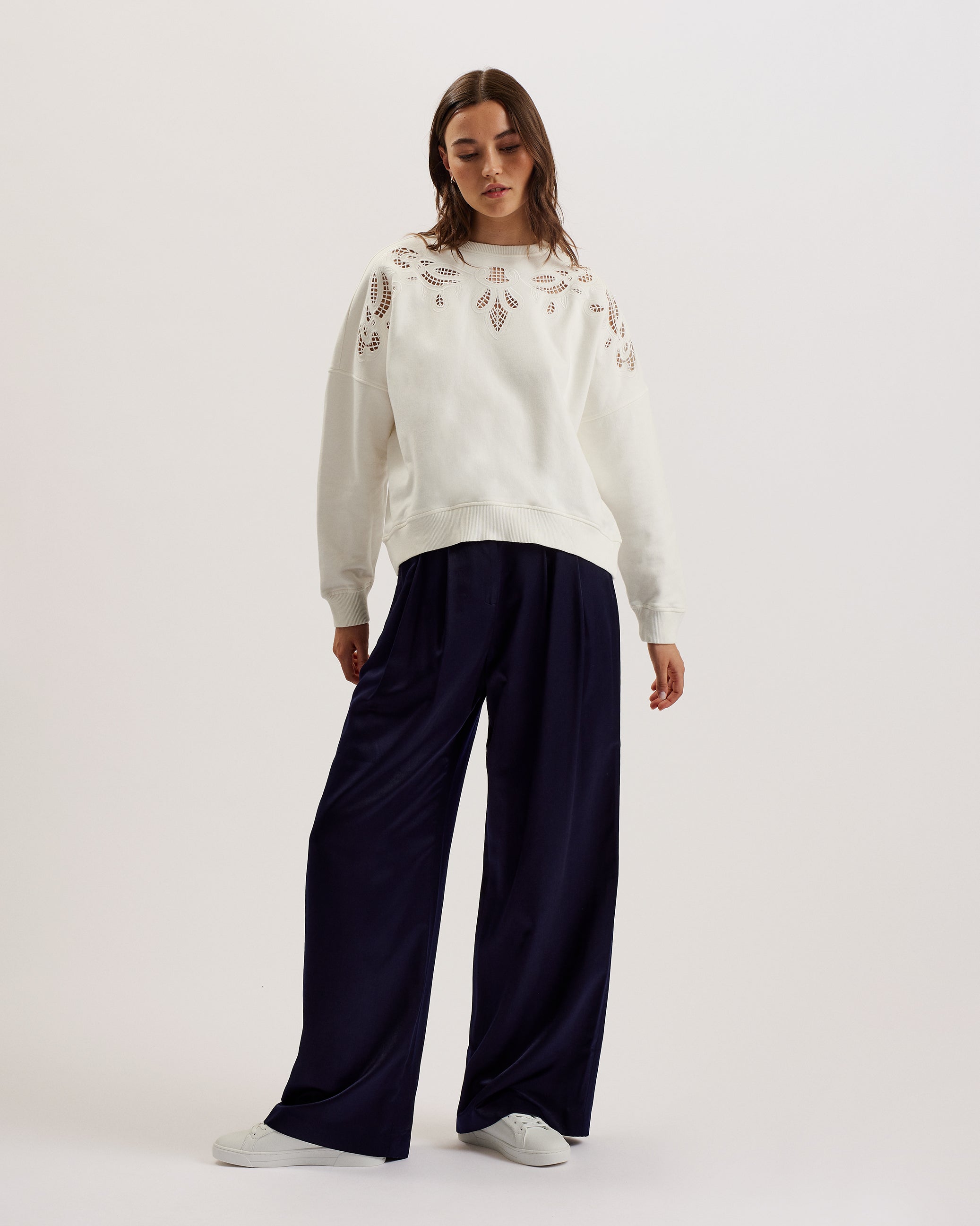 Women's Rondha-Embroidered Cut Out Sweatshirt Ivory