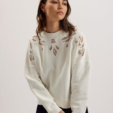 Women's Rondha-Embroidered Cut Out Sweatshirt Ivory