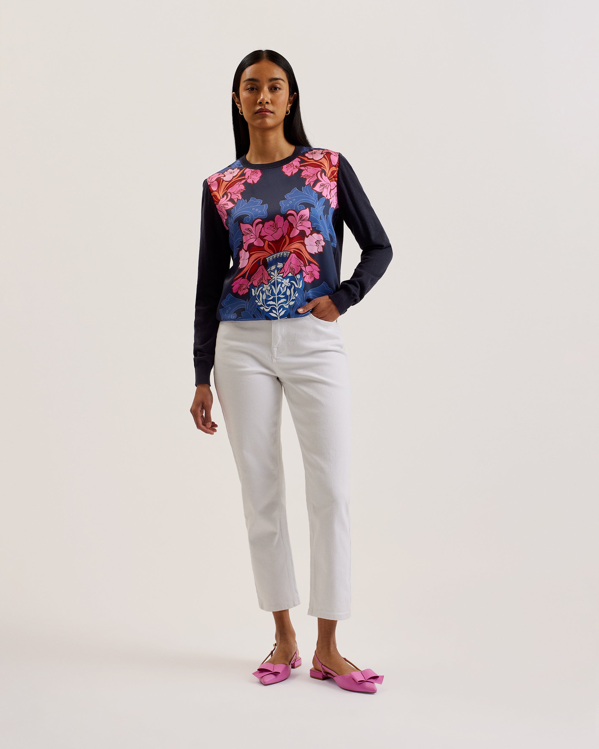Women's Teanha-Woven Front Printed Jumper Navy