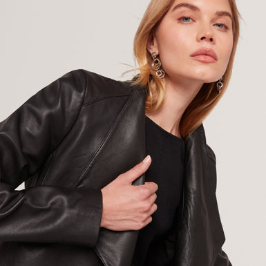 RIYOZE: Leather Cropped Wrap Jacket