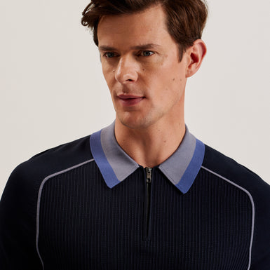 Men's Paxto-Ss Regular Textured Zip Polo Navy