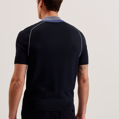 Men's Paxto-Ss Regular Textured Zip Polo Navy