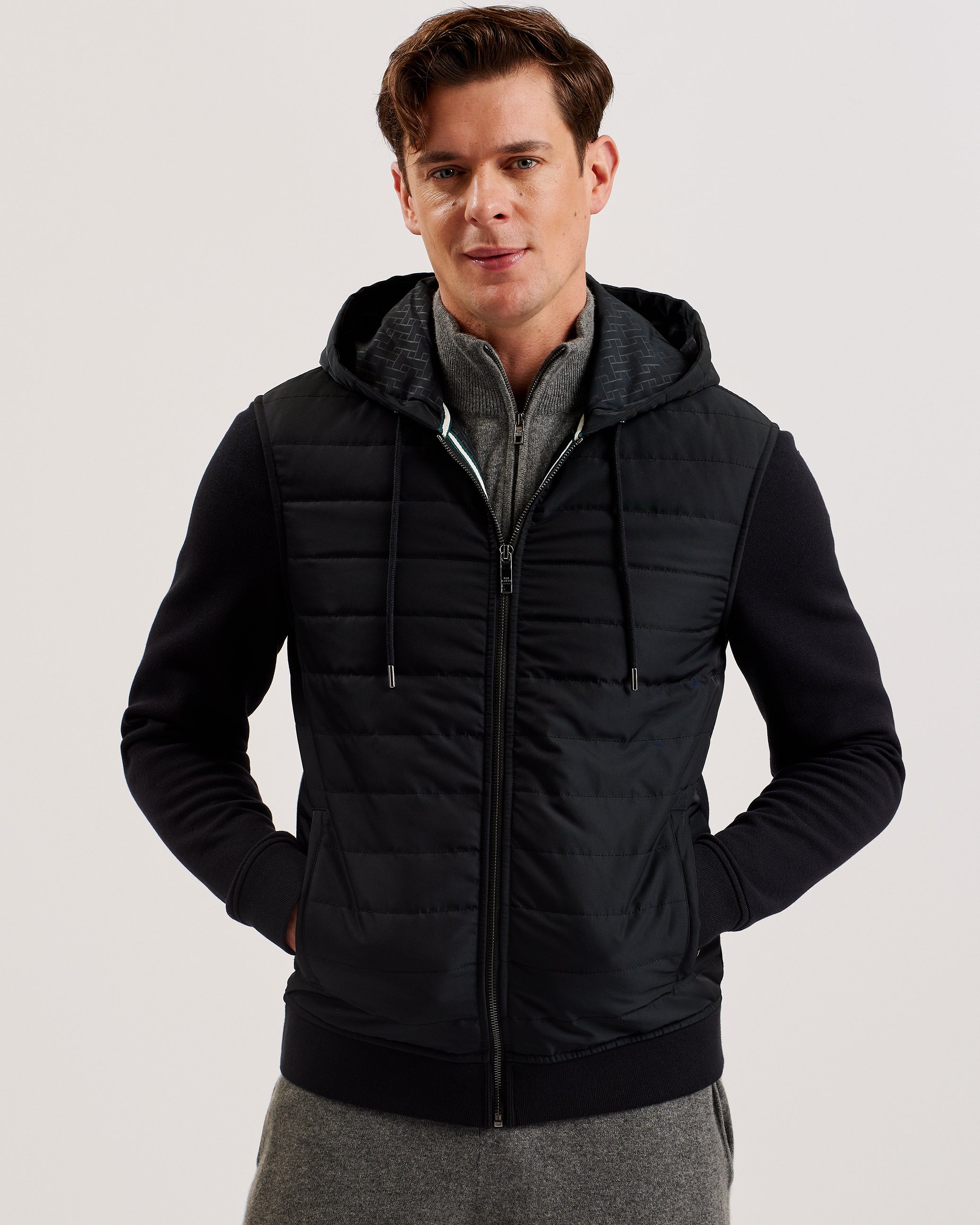 Men's Adburys-Regular Quilted Zip Hoodie Black