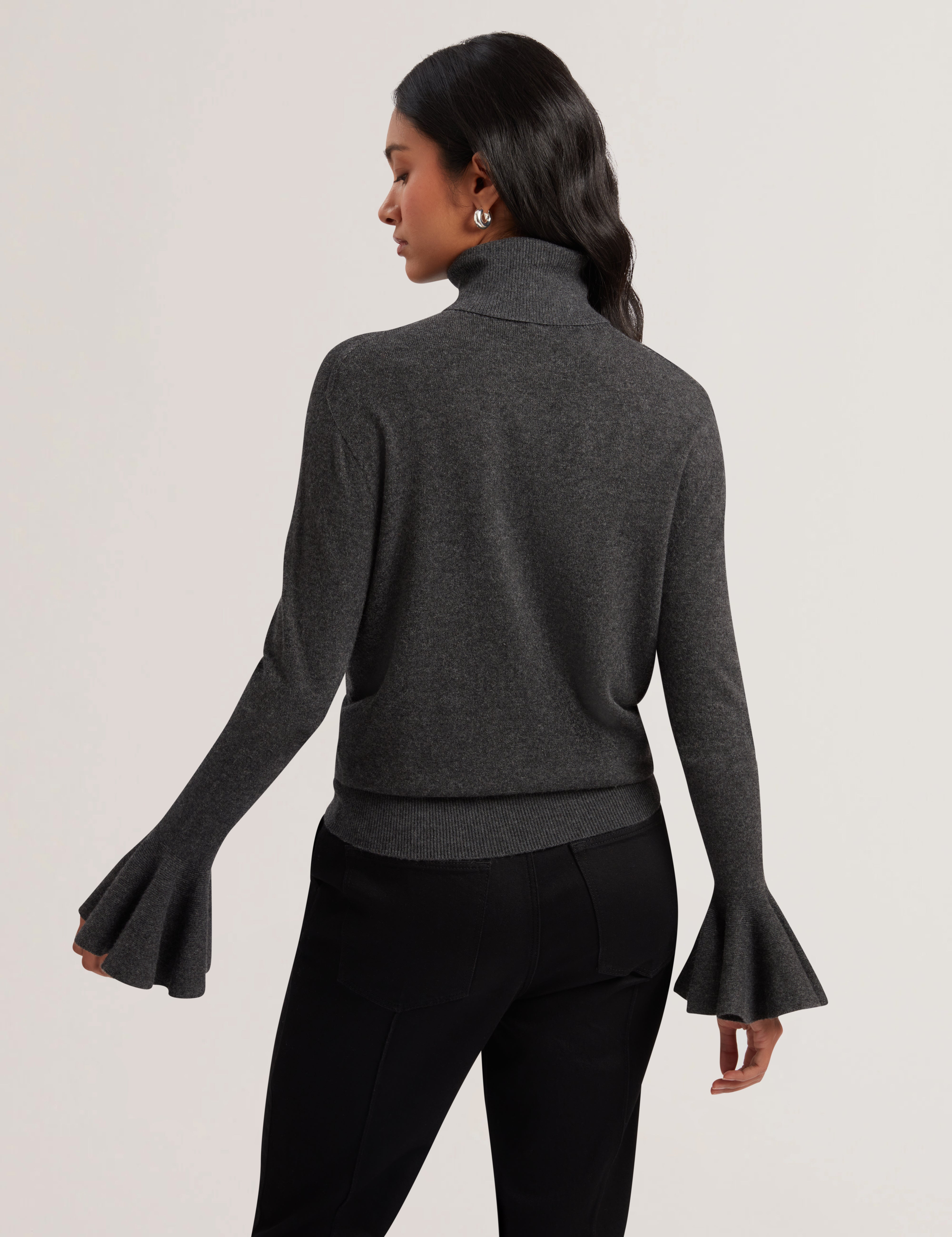 Women's Tamsenn-Roll Neck Fluted Sleeve Sweater Dk-Grey