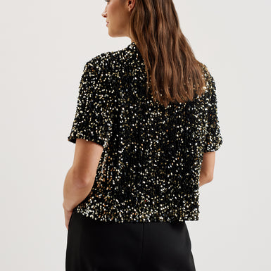 ZARHAAA: Velvet Sequin Short Sleeve Tee