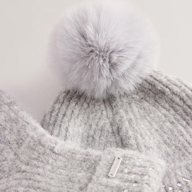 KERIIS: Rhinestone Knitted Hat and Gloves Set