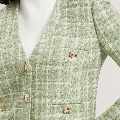Women's KOMA-Rose Button Cropped Boucle Tailored Jack Lt-Green