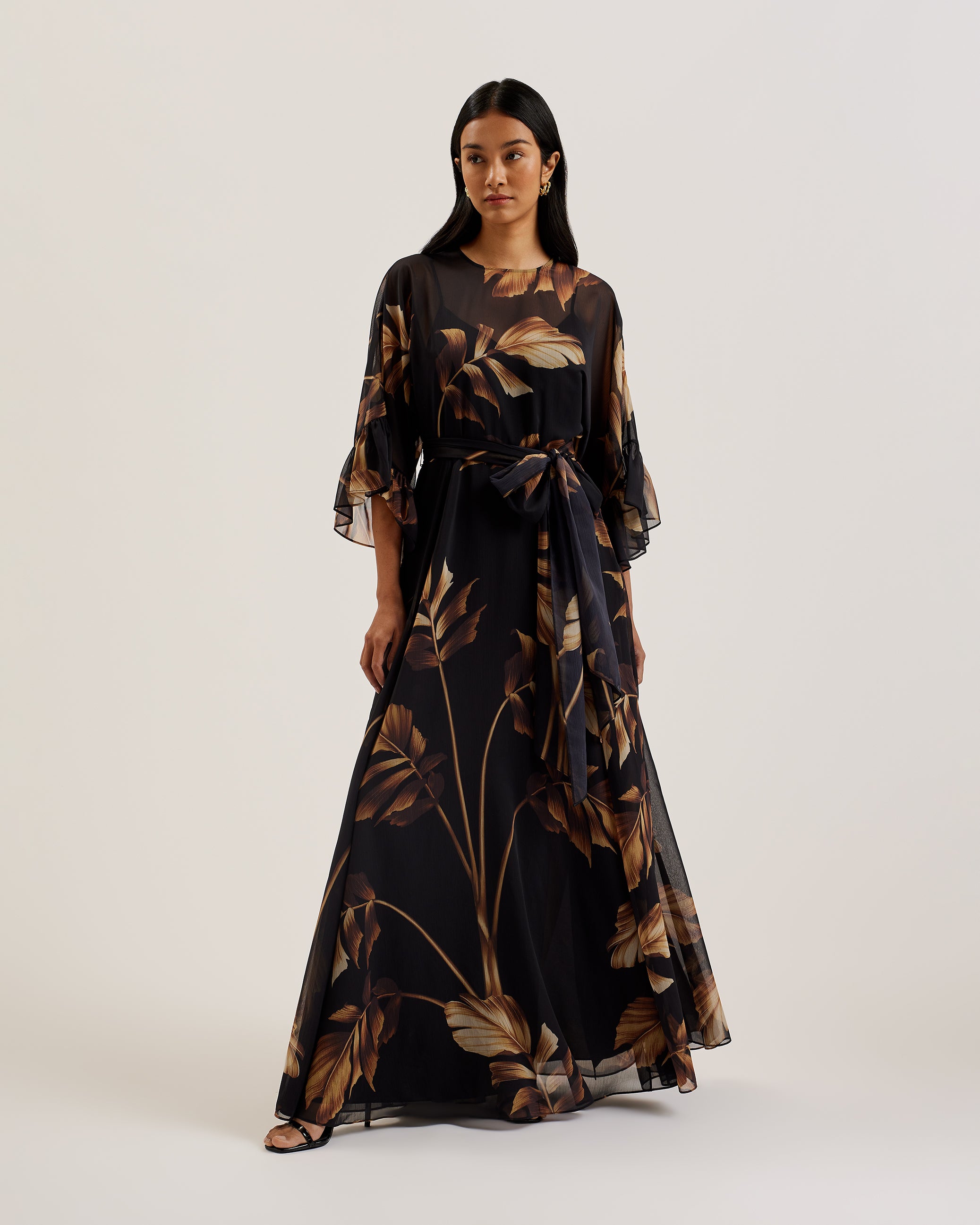 Women's Calama-Sheer Printed Maxi Dress With Slit Black