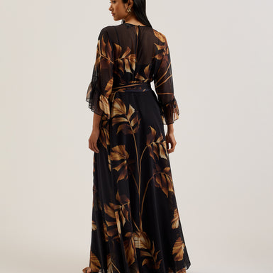 Women's Calama-Sheer Printed Maxi Dress With Slit Black