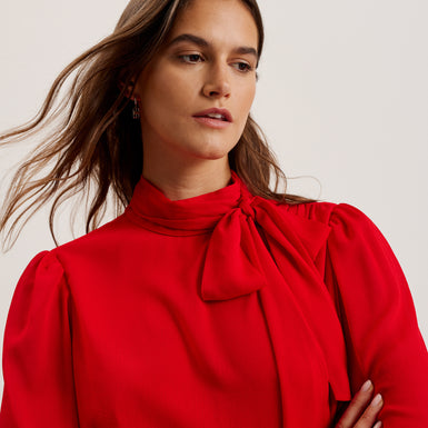 Women's Zebrina-Neck Tie Detail Long Sleeve Mini Red