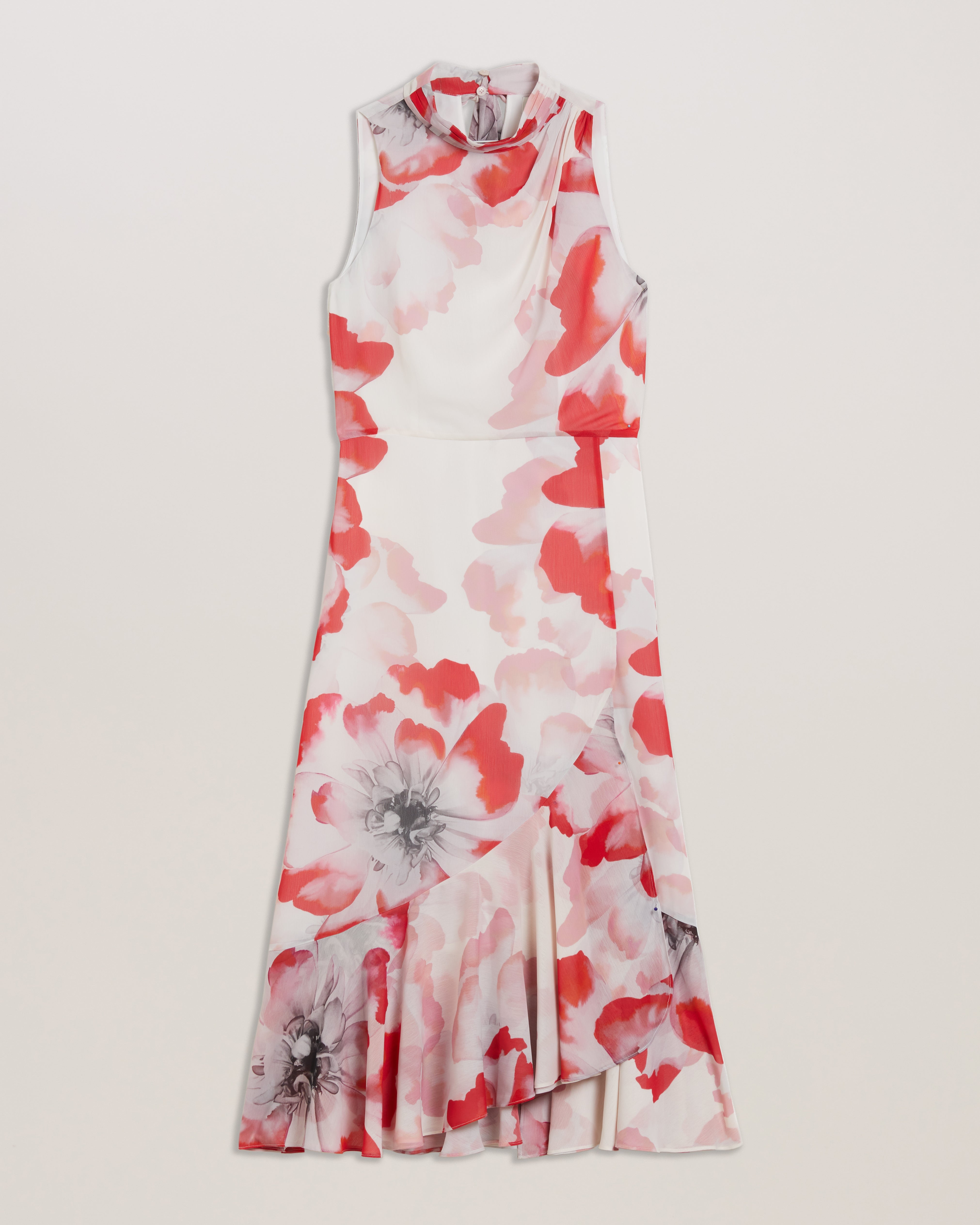Women's Selino-Tie Neck Printed Midi Dress Ivory
