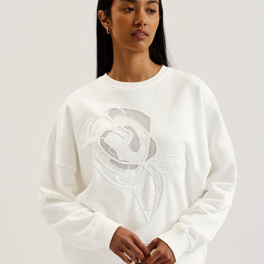 Women's Lotiss-Embroid Burnout Graphic Sweatshirt Ivory