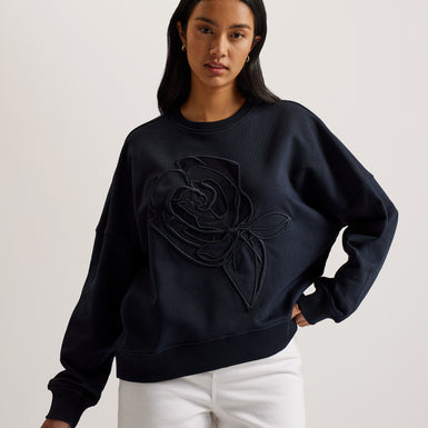 Women's Lotiss-Embroid Burnout Graphic Sweatshirt Navy