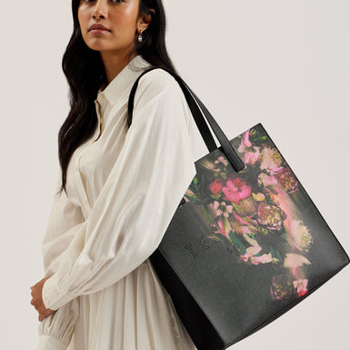 Women's Saliine-Printed Floral Large Icon Bag Black