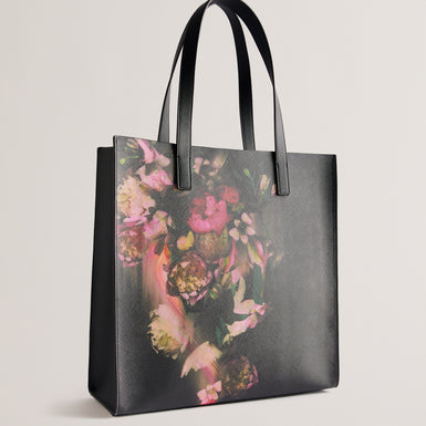 Women's Saliine-Printed Floral Large Icon Bag Black