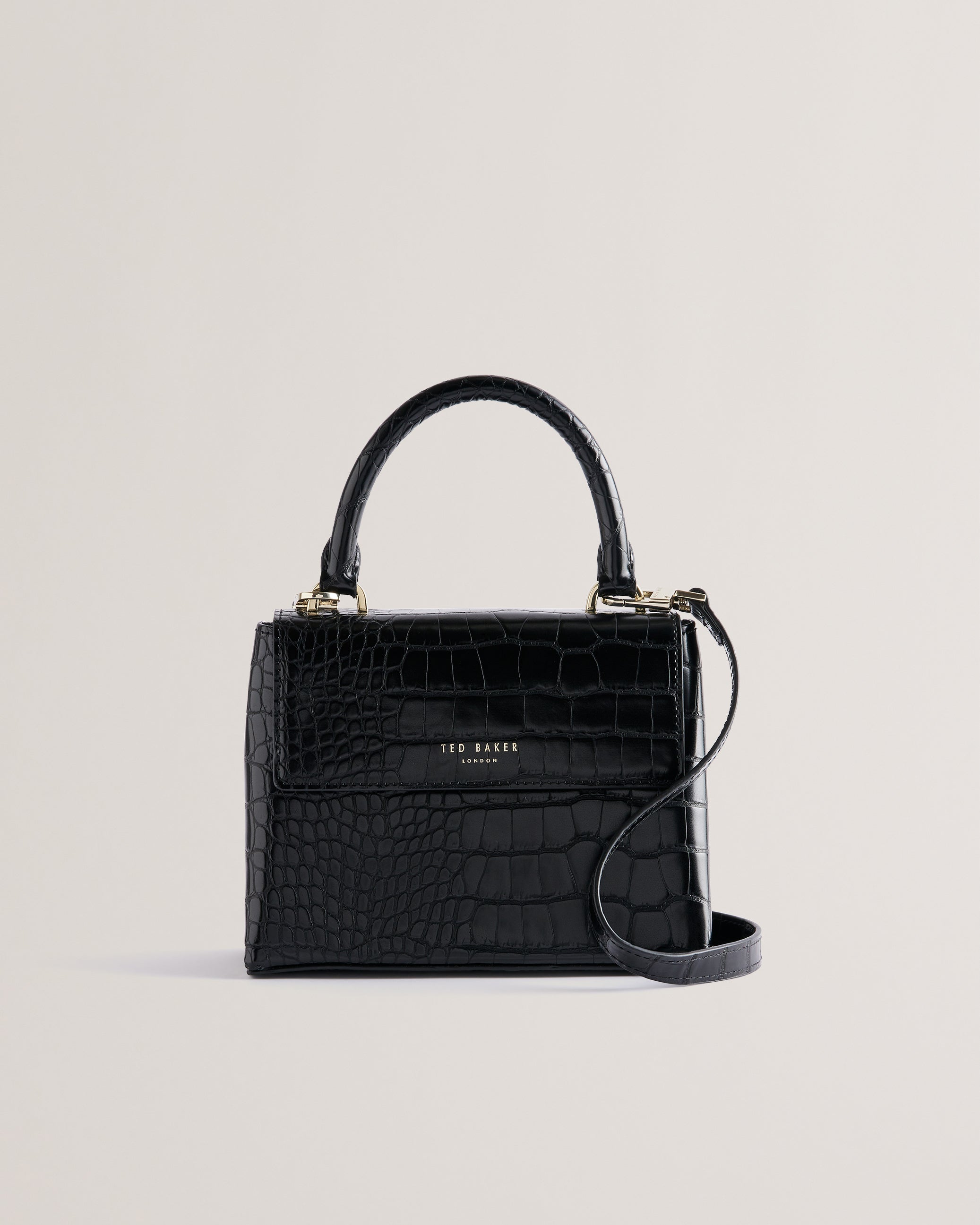 Women's Aynaya-Croc Effect Top Handle Small Bag Black