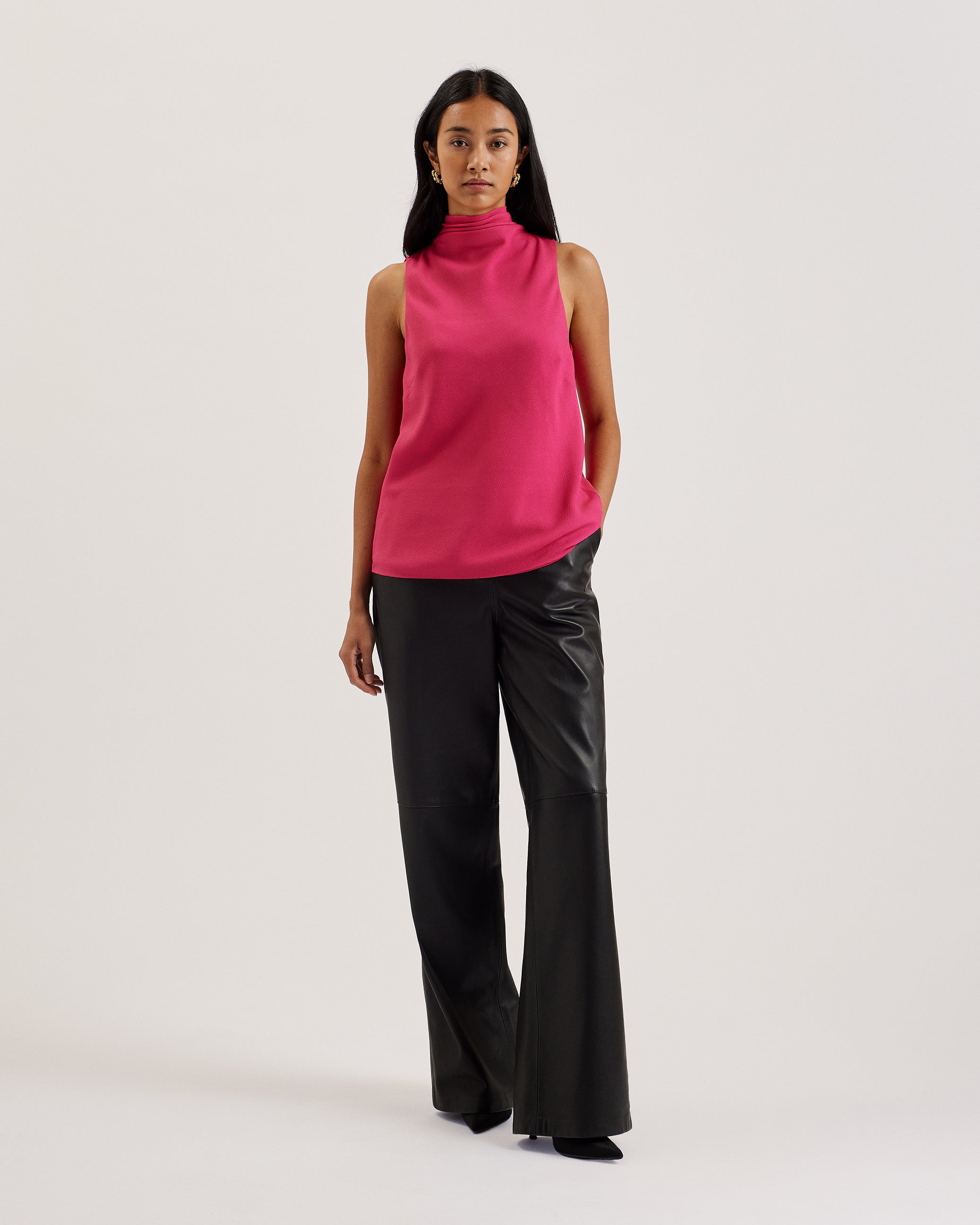 Women's Anini-Cowl Neck  Sleeveless Top Fuchsia