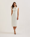 BAYREE: Asymmetric Folded Neckline Midi Dress White