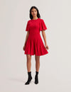 Women's Alenha-Knitted Angel Sleeve Mini Dress Red