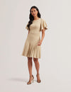Women's Madisnn-Metallic Angel Slv Knit Skater Dress Gold